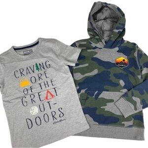 NWT Eddie Bauer Camo hoodie Sweatshirt & graphic tee shirt set boys 14/16